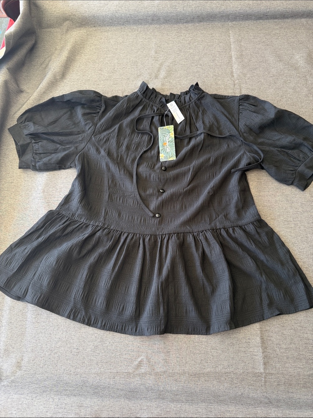 a.n.a Black Ruffle-Neck Peplum Tunic